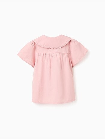 Camisa de popelín de manga corta con cuello maxi