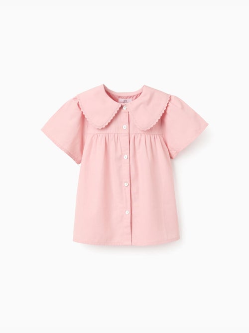 Camisa de popelín de manga corta con cuello maxi - Kiabi