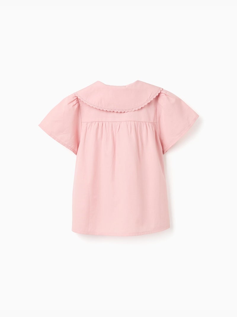 Camisa de popelín de manga corta con cuello maxi Rosa claro - Kiabi