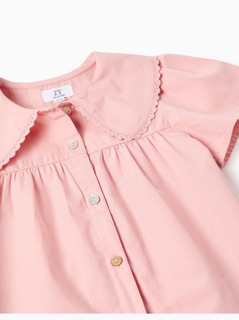 Camisa de popelín de manga corta con cuello maxi Rosa claro - Kiabi