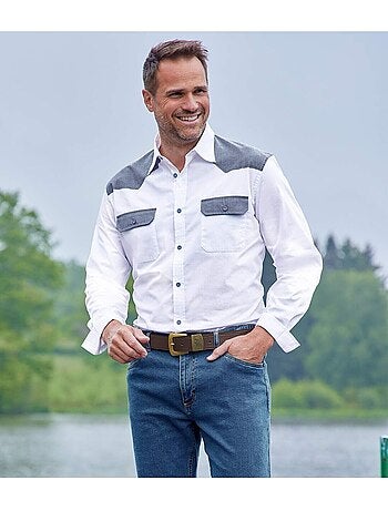 Camisa de popelín estilo western con cuello de puntas libres