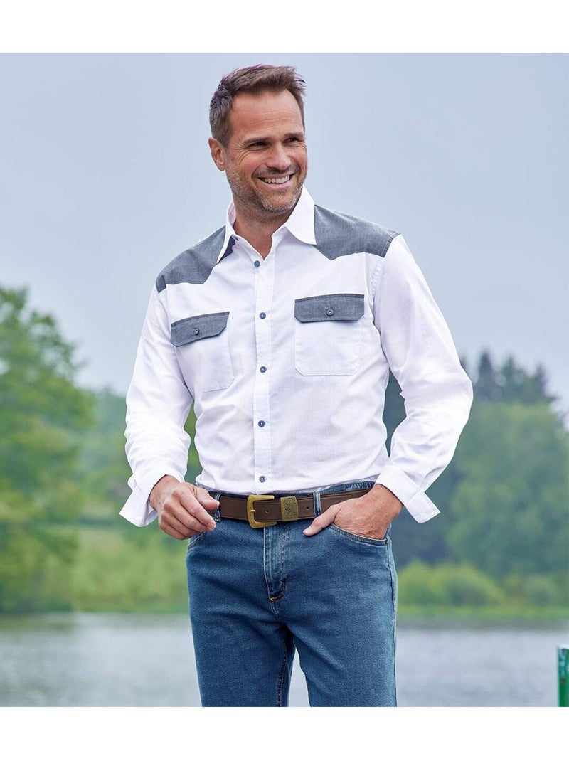Camisa de popelín estilo western con cuello de puntas libres Blanco - Kiabi