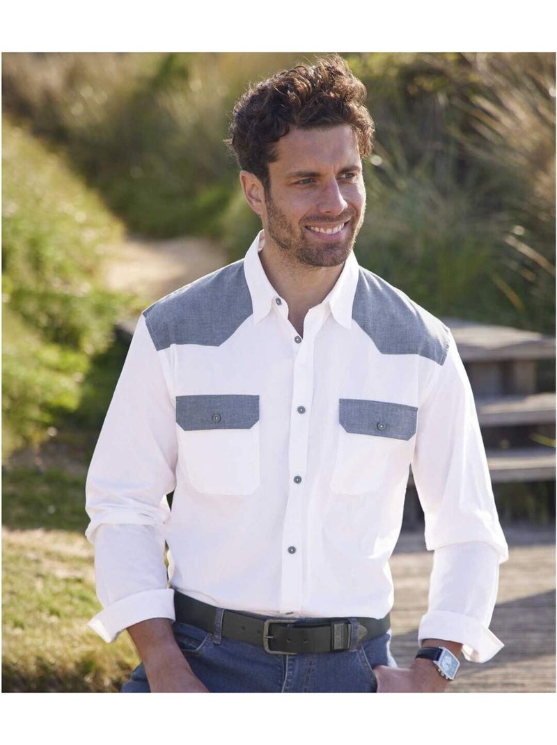 Camisa de popelín estilo western con cuello de puntas libres Blanco - Kiabi