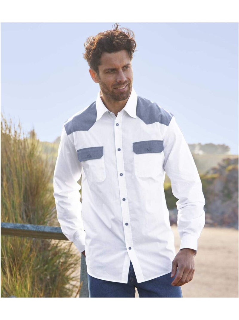 Camisa de popelín estilo western con cuello de puntas libres Blanco - Kiabi