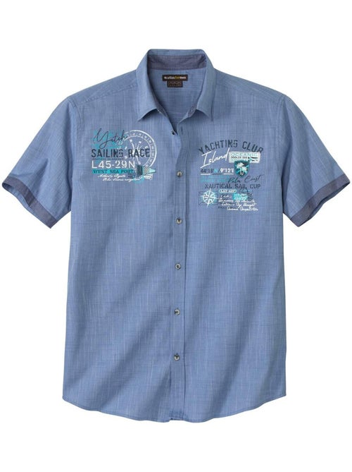 Camisa de popelín flameado de manga corta con cuello de puntas libres - Kiabi Camisa de popelín flameado de manga corta con cuello de puntas libres - Kiabi