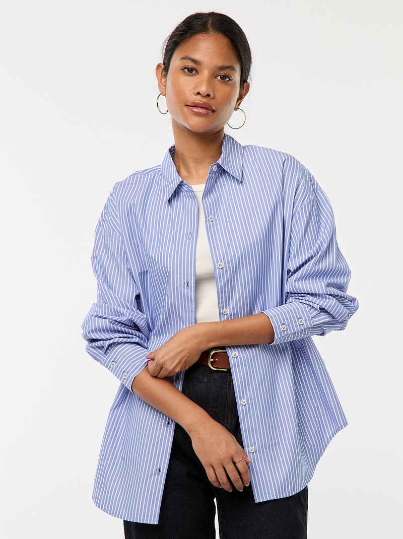 Camisa de popelina a rayas Azul - Kiabi