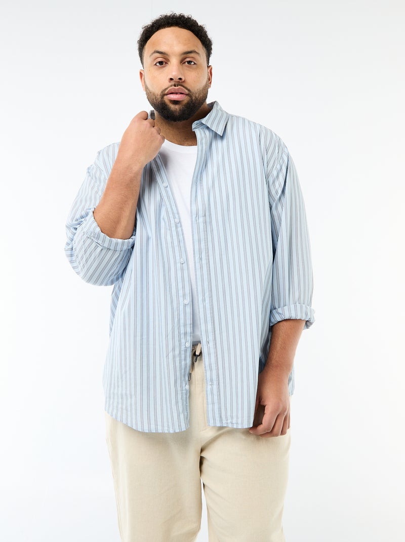 Camisa de popelina a rayas Azul - Kiabi