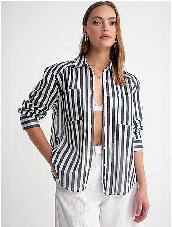 Camisa de popelina a rayas con bolsillo mixray