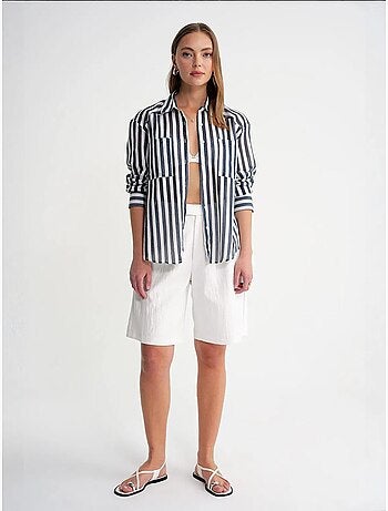 Camisa de popelina a rayas con bolsillo mixray