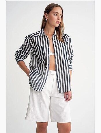 Camisa de popelina a rayas con bolsillo mixray