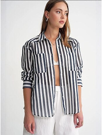 Camisa de popelina a rayas con bolsillo mixray