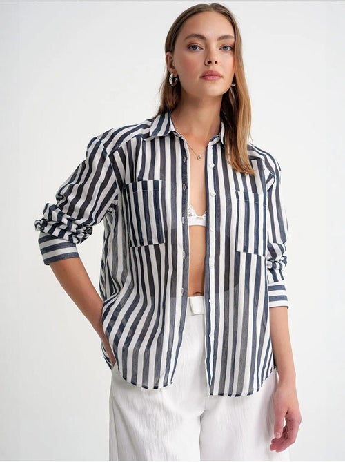 Camisa de popelina a rayas con bolsillo mixray - Kiabi Camisa de popelina a rayas con bolsillo mixray - Kiabi