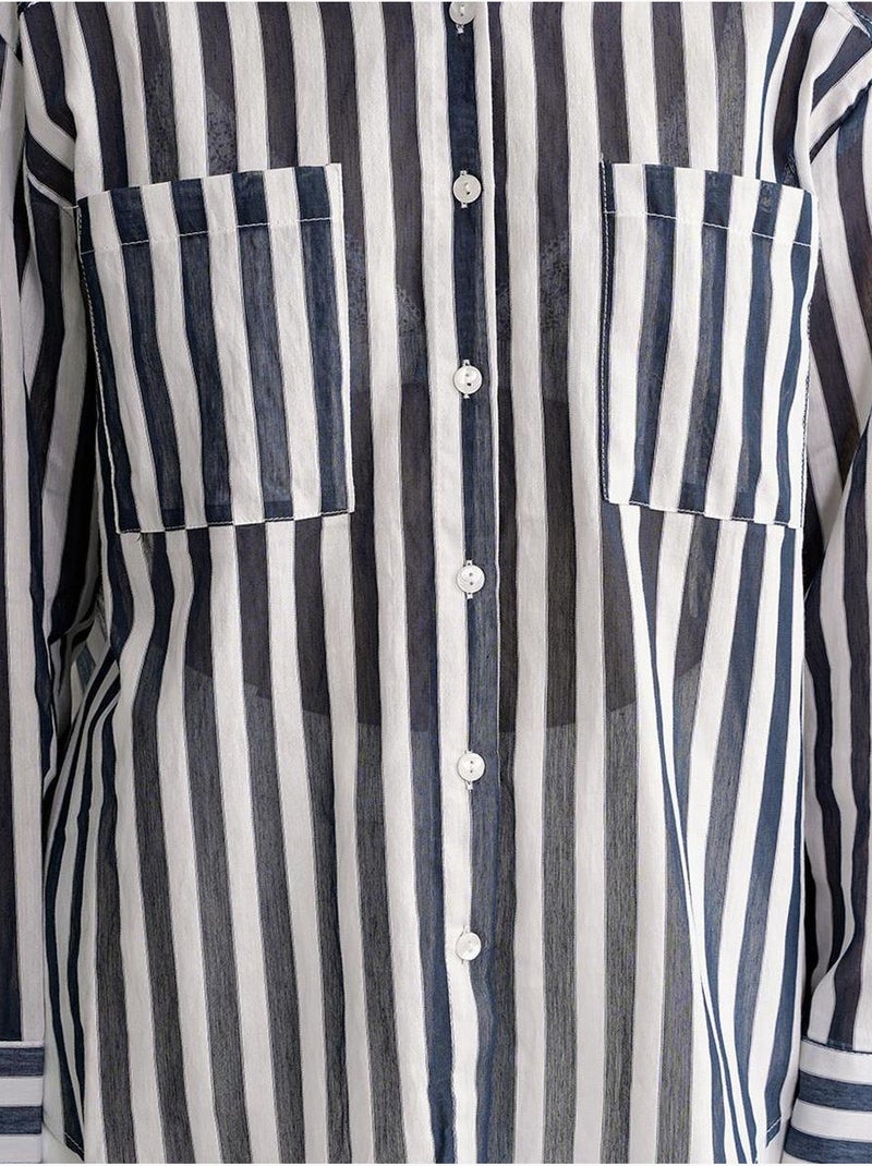 Camisa de popelina a rayas con bolsillo mixray Azul marino - Kiabi