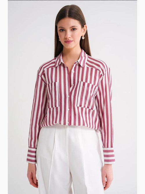 Camisa de popelina a rayas con bolsillo mixray - Kiabi Camisa de popelina a rayas con bolsillo mixray - Kiabi
