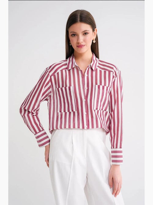 Camisa de popelina a rayas con bolsillo mixray - Kiabi Camisa de popelina a rayas con bolsillo mixray - Kiabi