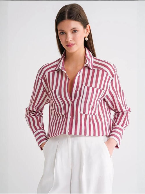 Camisa de popelina a rayas con bolsillo mixray - Kiabi Camisa de popelina a rayas con bolsillo mixray - Kiabi