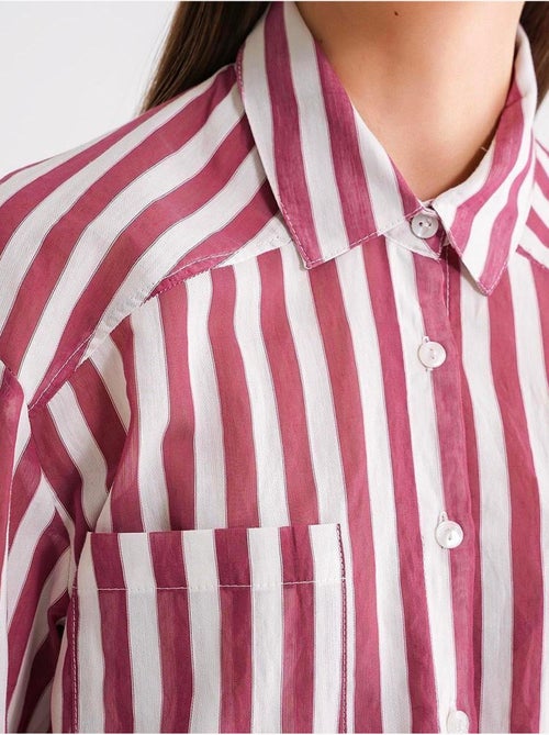 Camisa de popelina a rayas con bolsillo mixray - Kiabi Camisa de popelina a rayas con bolsillo mixray - Kiabi