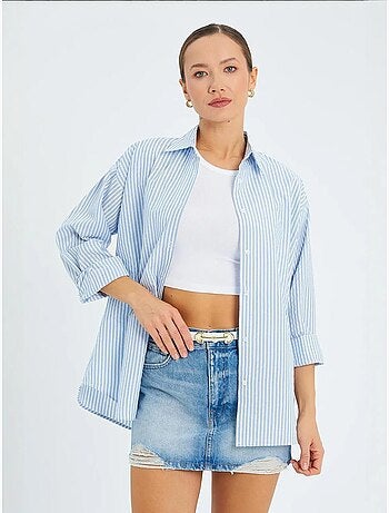 Camisa de popelina a rayas con botones mixray