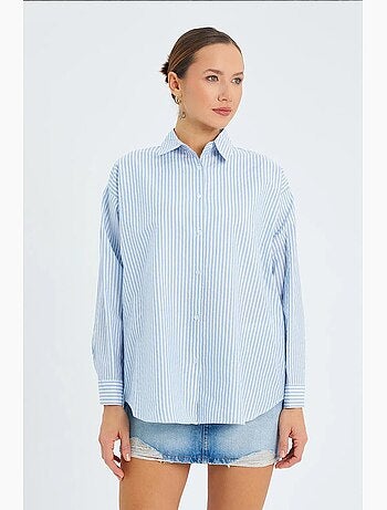 Camisa de popelina a rayas con botones mixray