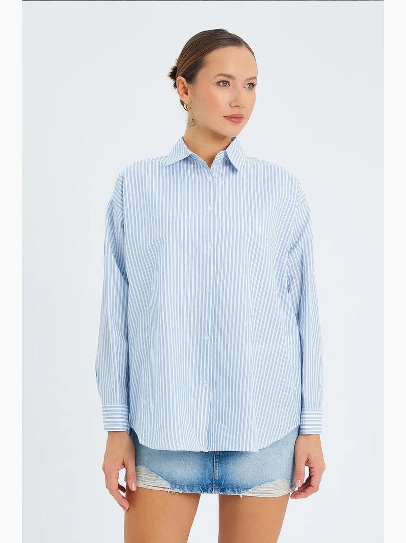 Camisa de popelina a rayas con botones mixray Azul claro - Kiabi