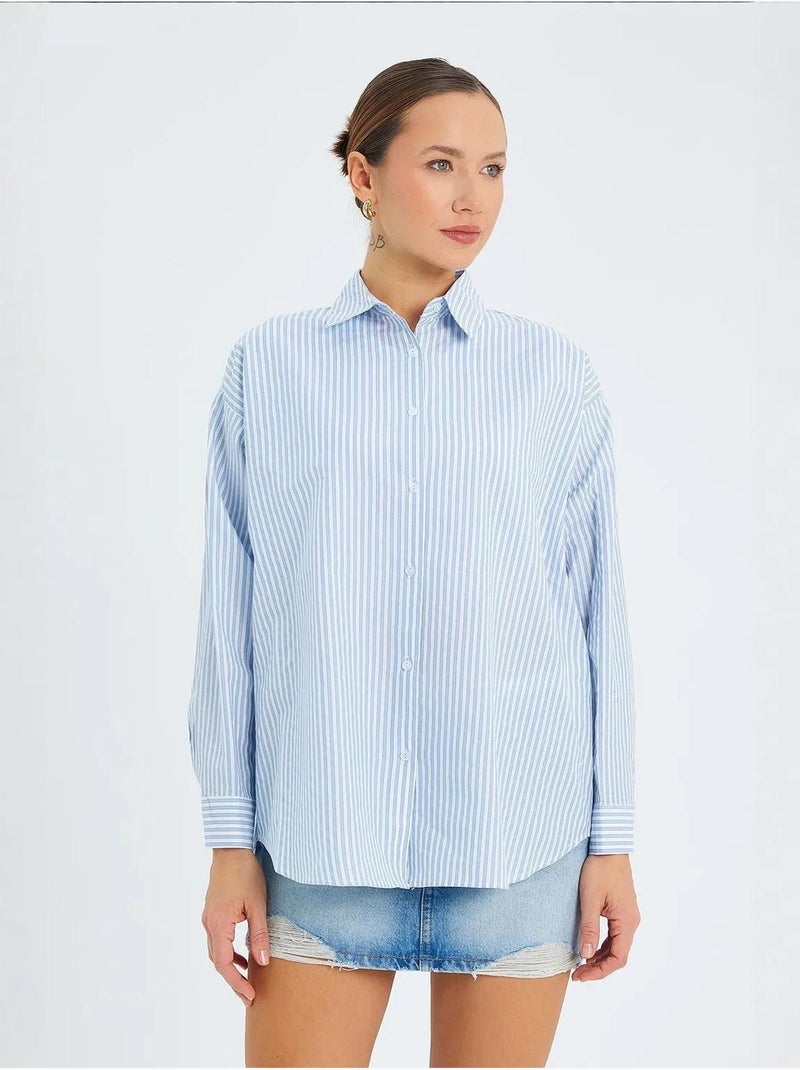 Camisa de popelina a rayas con botones mixray Azul claro - Kiabi