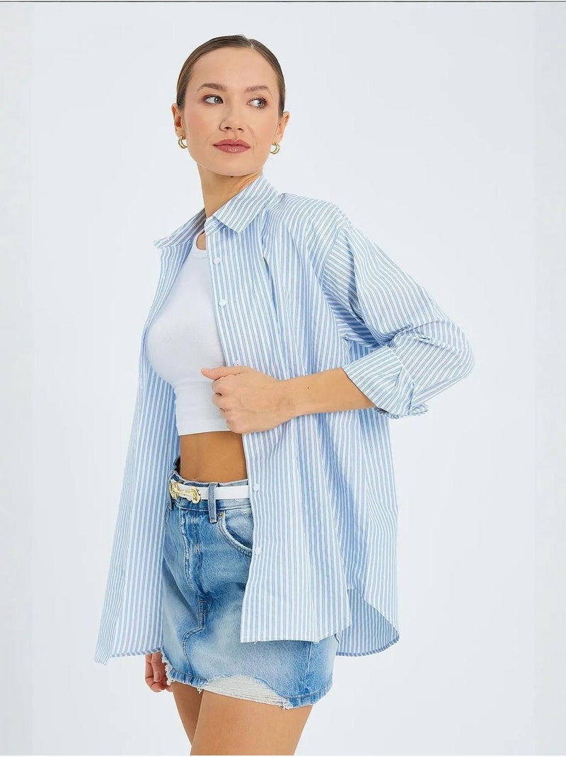 Camisa de popelina a rayas con botones mixray Azul claro - Kiabi