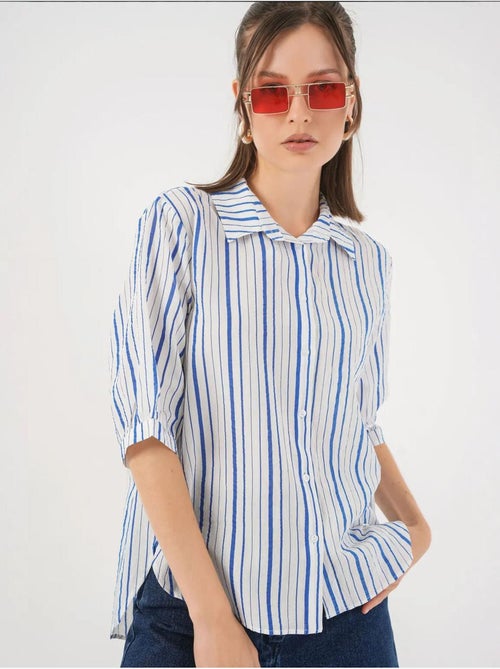 Camisa de popelina a rayas con mangas tres cuartos bdart - Kiabi Camisa de popelina a rayas con mangas tres cuartos bdart - Kiabi
