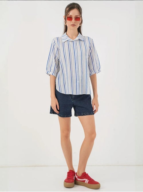 Camisa de popelina a rayas con mangas tres cuartos bdart - Kiabi Camisa de popelina a rayas con mangas tres cuartos bdart - Kiabi