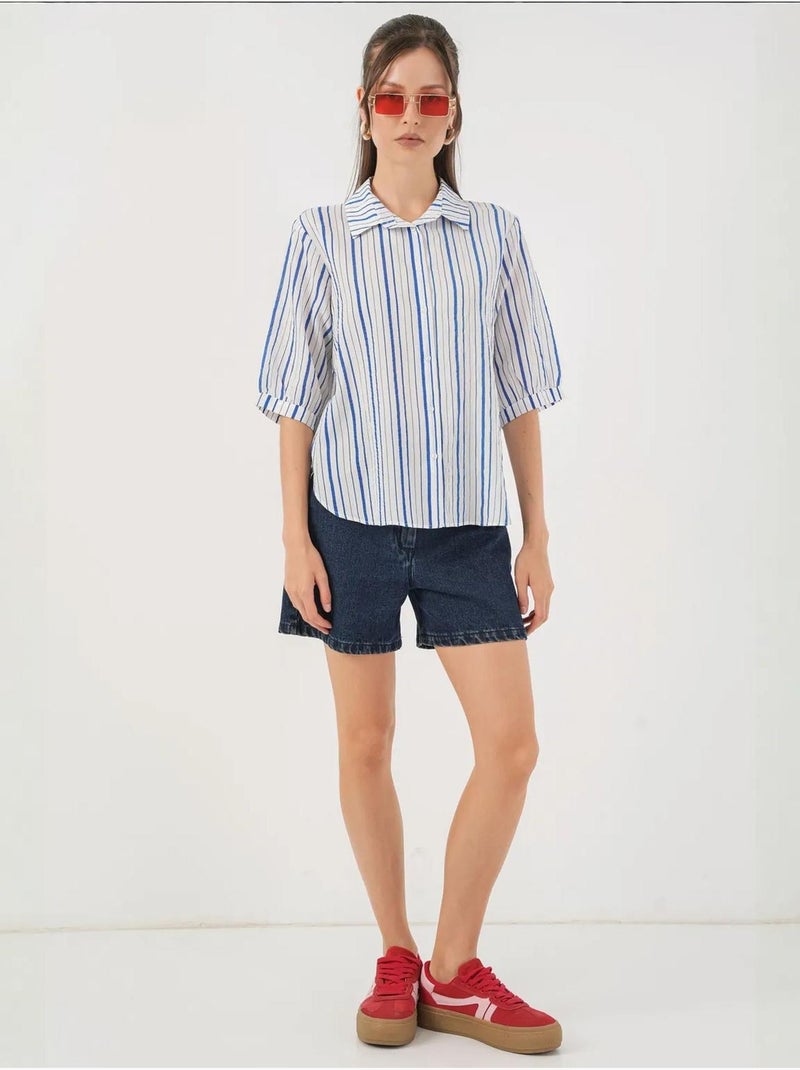 Camisa de popelina a rayas con mangas tres cuartos bdart Azul eléctrico - Kiabi