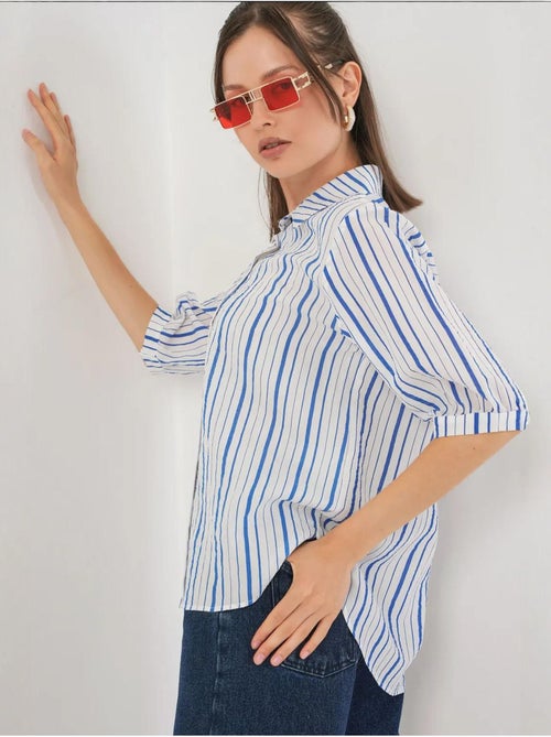 Camisa de popelina a rayas con mangas tres cuartos bdart - Kiabi Camisa de popelina a rayas con mangas tres cuartos bdart - Kiabi
