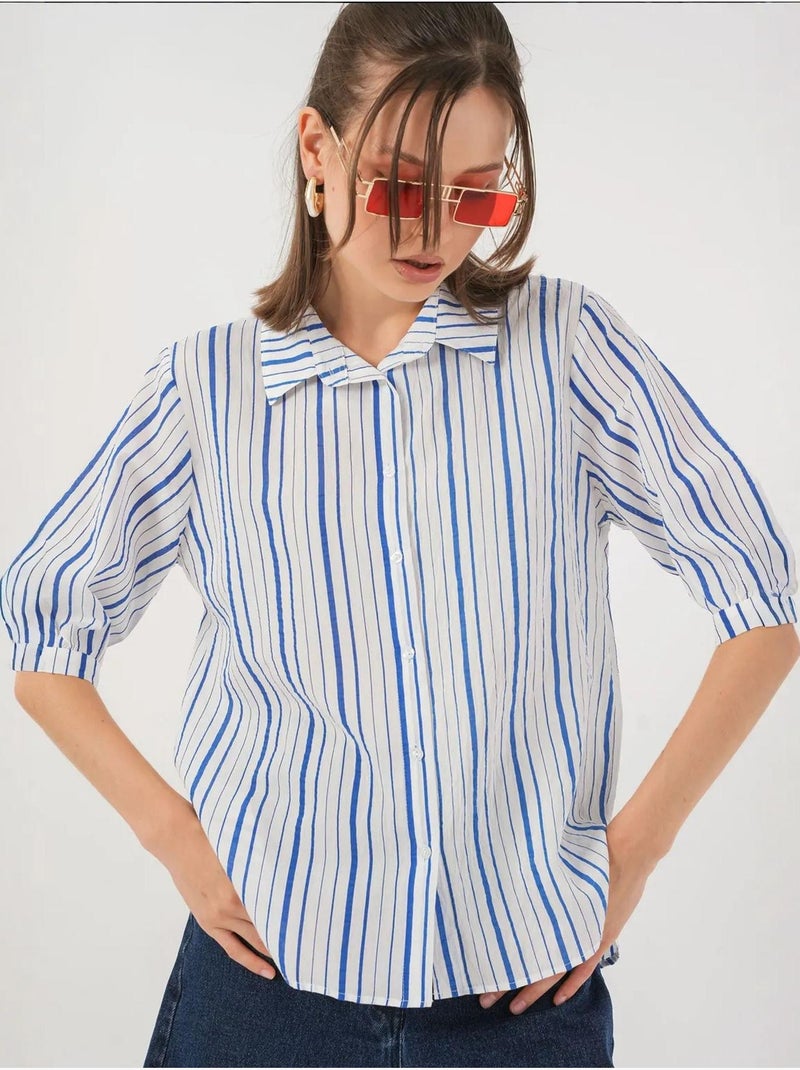 Camisa de popelina a rayas con mangas tres cuartos bdart Azul eléctrico - Kiabi