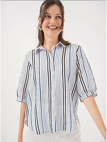 Camisa de popelina a rayas con mangas tres cuartos bdart