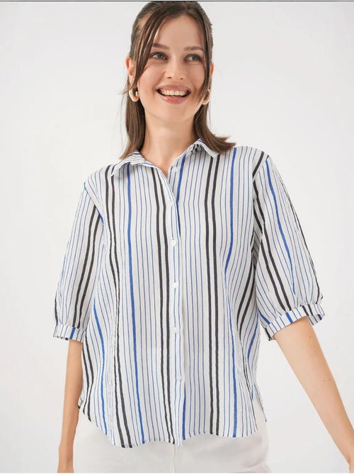 Camisa de popelina a rayas con mangas tres cuartos bdart - Kiabi Camisa de popelina a rayas con mangas tres cuartos bdart - Kiabi