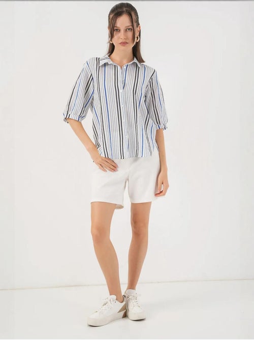 Camisa de popelina a rayas con mangas tres cuartos bdart - Kiabi Camisa de popelina a rayas con mangas tres cuartos bdart - Kiabi