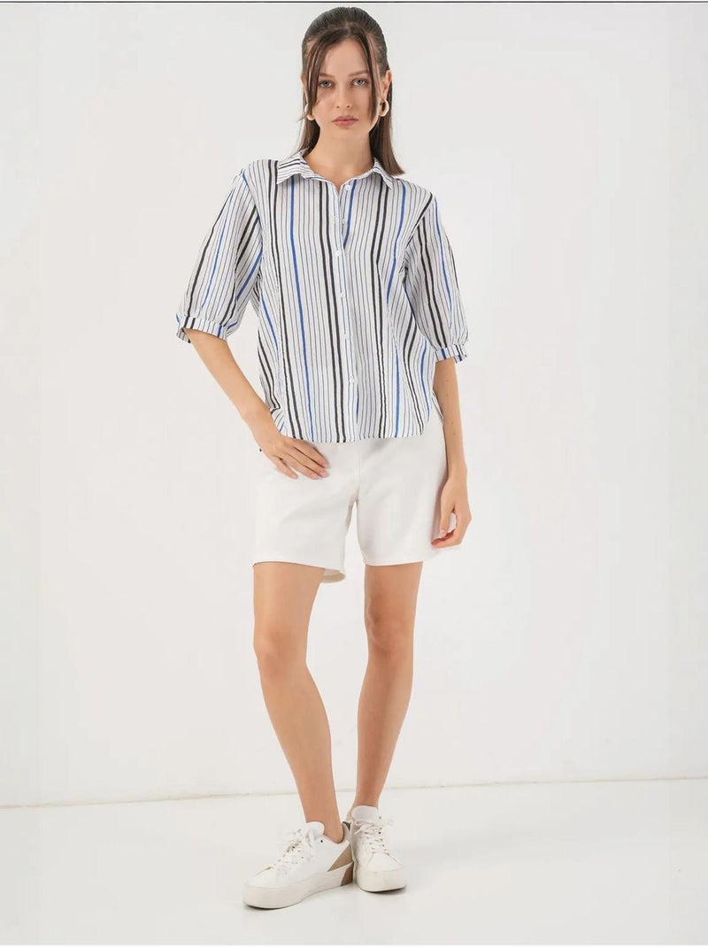 Camisa de popelina a rayas con mangas tres cuartos bdart Azul marino - Kiabi