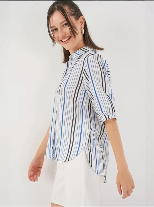 Camisa de popelina a rayas con mangas tres cuartos bdart - Kiabi Camisa de popelina a rayas con mangas tres cuartos bdart - Kiabi