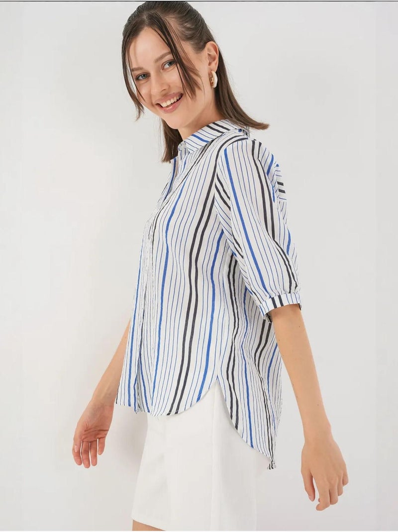 Camisa de popelina a rayas con mangas tres cuartos bdart Azul marino - Kiabi