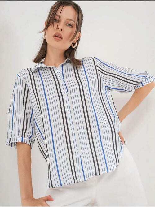 Camisa de popelina a rayas con mangas tres cuartos bdart - Kiabi Camisa de popelina a rayas con mangas tres cuartos bdart - Kiabi