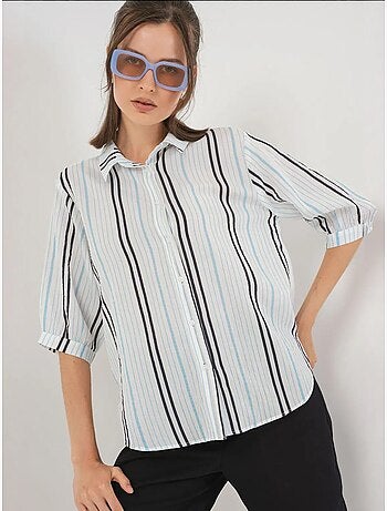 Camisa de popelina a rayas con mangas tres cuartos bdart