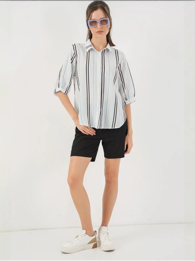 Camisa de popelina a rayas con mangas tres cuartos bdart Azul pastel - Kiabi