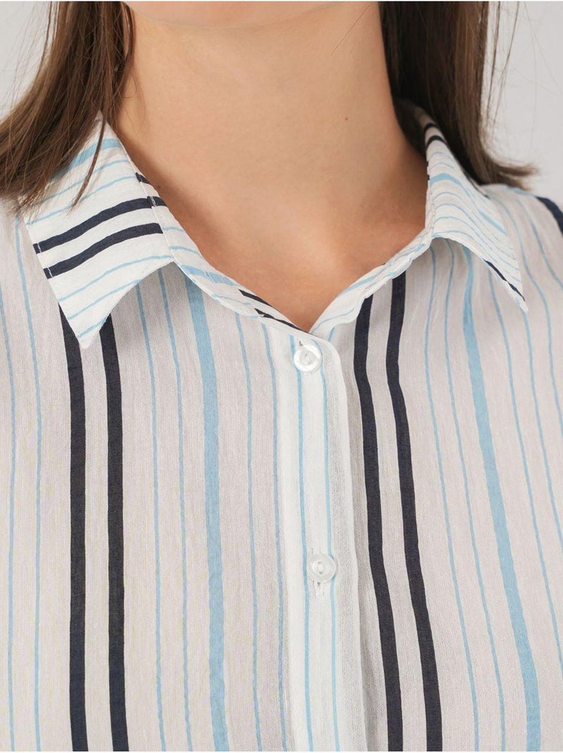 Camisa de popelina a rayas con mangas tres cuartos bdart Azul pastel - Kiabi