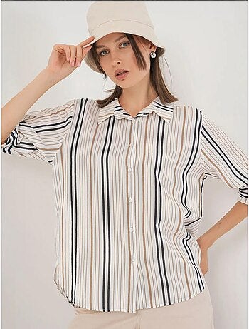 Camisa de popelina a rayas con mangas tres cuartos bdart