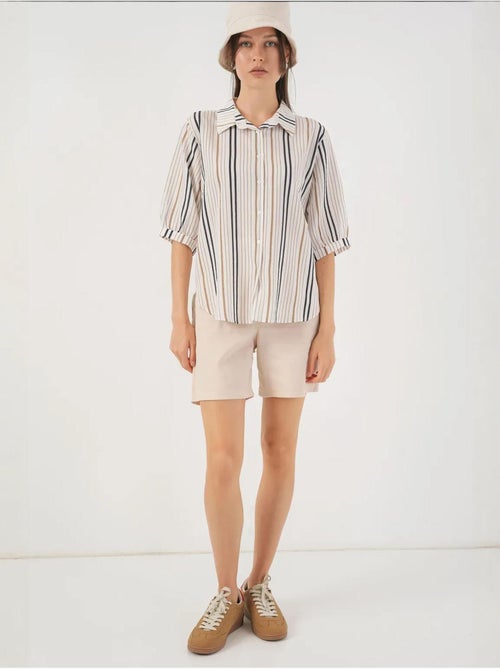 Camisa de popelina a rayas con mangas tres cuartos bdart - Kiabi Camisa de popelina a rayas con mangas tres cuartos bdart - Kiabi