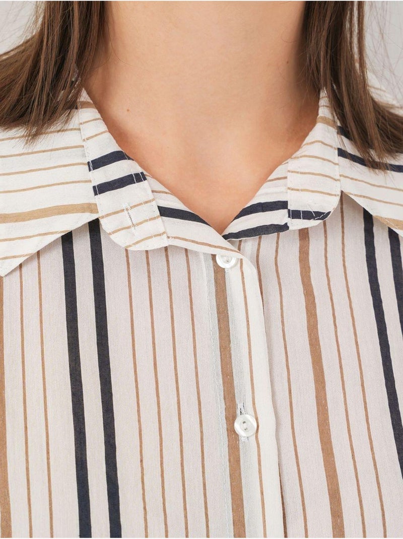 Camisa de popelina a rayas con mangas tres cuartos bdart Blanco roto - Kiabi
