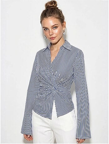 Camisa de popelina a rayas entallada con detalle de lazada lucci