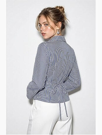 Camisa de popelina a rayas entallada con detalle de lazada lucci