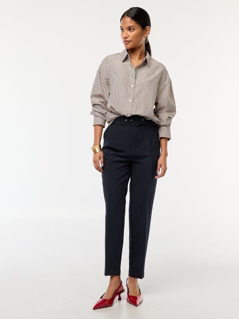 Camisa de popelina a rayas Marron - Kiabi