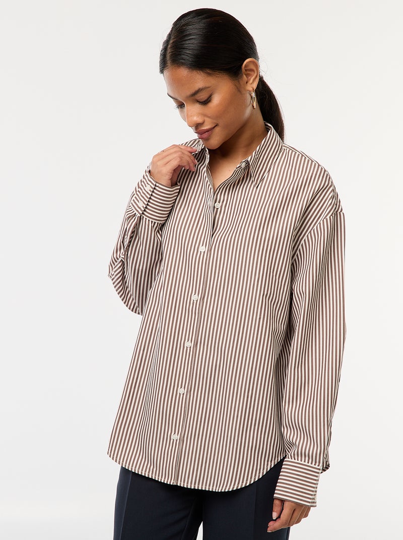 Camisa de popelina a rayas Marron - Kiabi