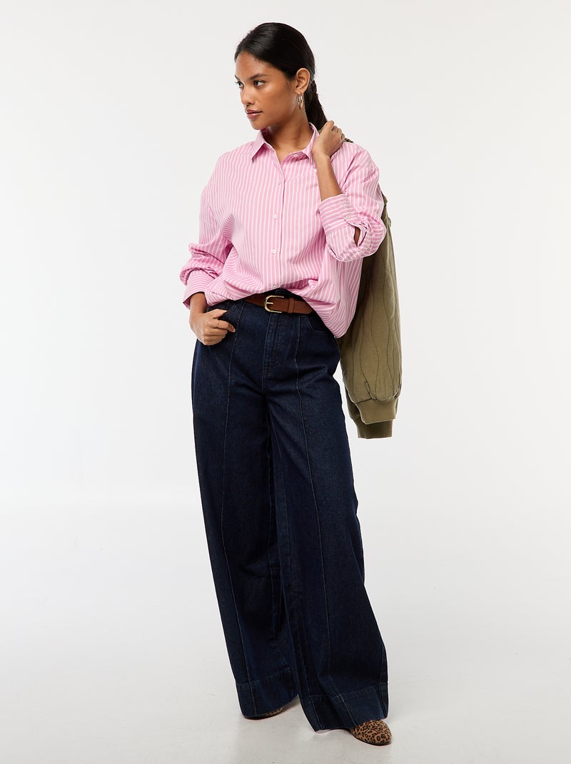 Camisa de popelina a rayas Rosa - Kiabi