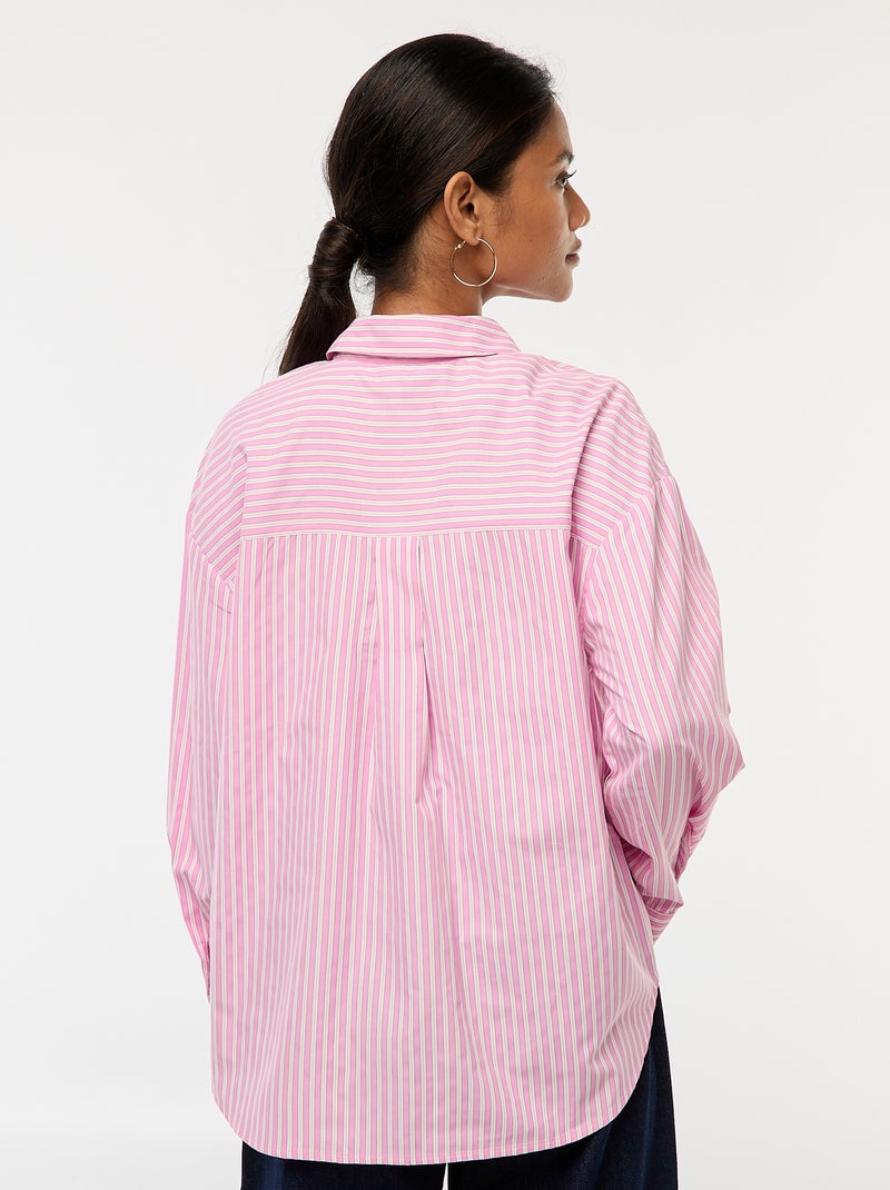 Camisa de popelina a rayas Rosa - Kiabi